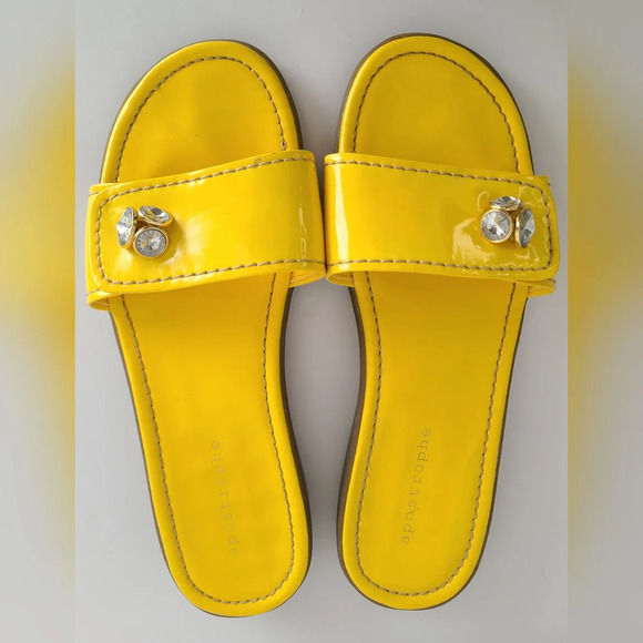 Apostrophe Yellow Flat Slide In Sandals Women’s‎ Size 10 - Picture 4 of 8